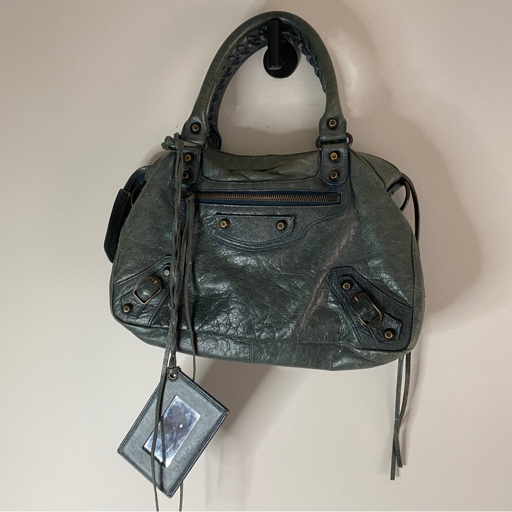 Vintage Balenciaga City Mini green teal leather handbag - Picture 3 of 14